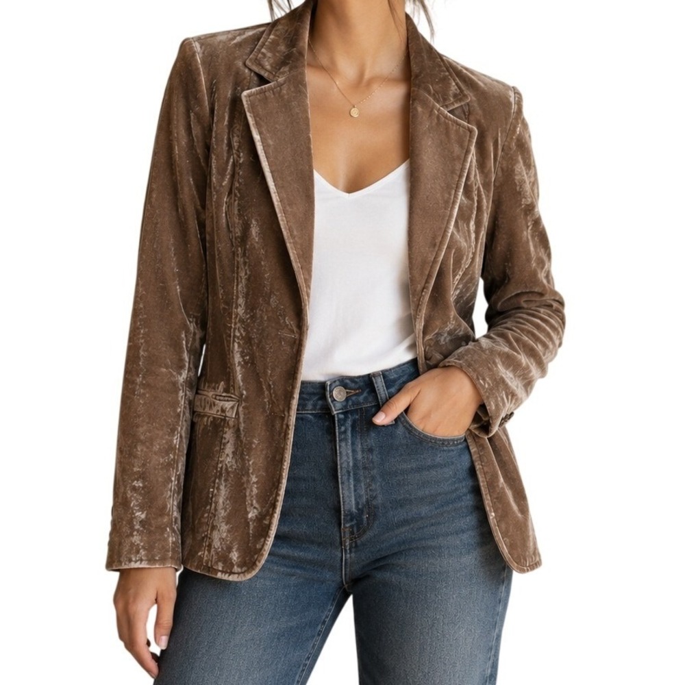 London Jean Vintage Champagne Taupe Velvet Blazer Women's 8